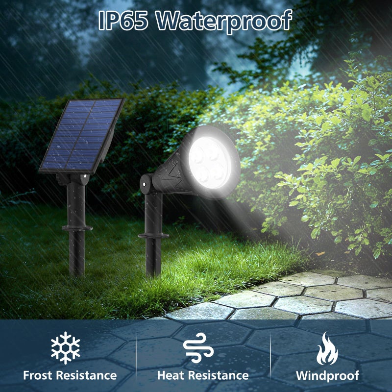 T-SUNUS مصباح سبوت LED شمسي T-SUNUS لعيد الميلاد أبيض 6000K، لوحة منفصلة مع كابل بطول 9.8 قدم، مصابيح سبوت خارجية مقاومة للماء IP65 للحدائق والساحات والممرات لعيد الهالوين - عبوة من 2 - Image 4